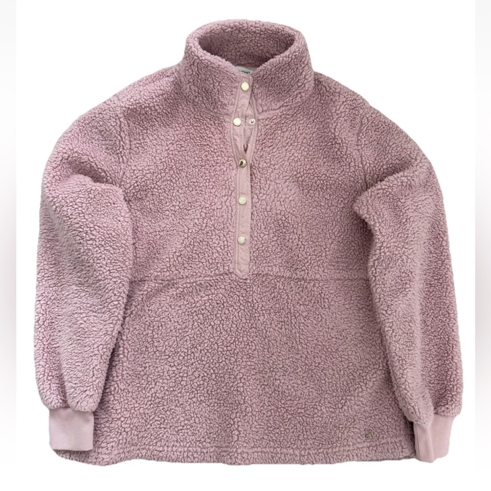 Calvin Klein Womens Sherpa Fleece Pullover Half Snap Up Mock Pink, Medium, GUC